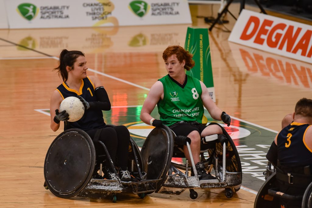 during Day 2 of the Wheelchair Rugby National Championships at Carrara, Gold Coast, Australia on June 25, 2022. (Photo by Stephen Tremain)